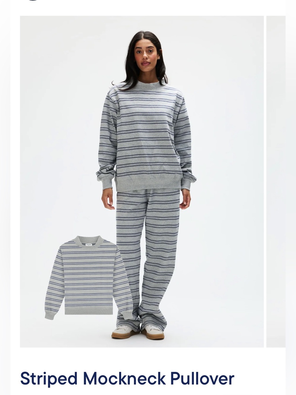 PARKE Striped Mockneck Pullover Sweater - Gray/Navy